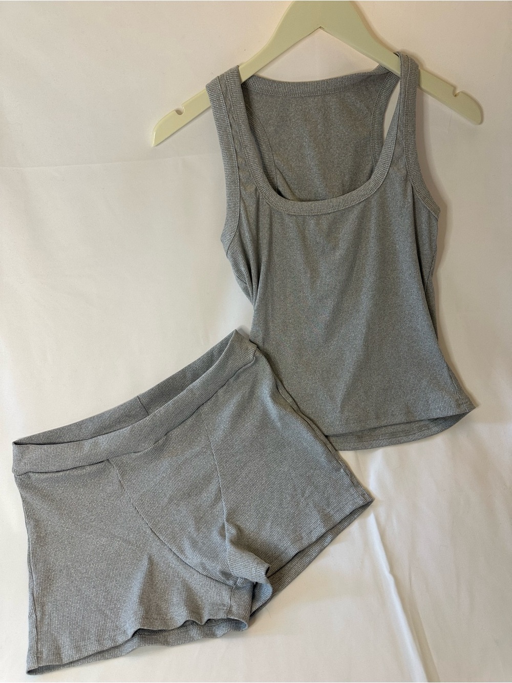 Women’s Grey Ribbed Tank and Shorts Sleep Set